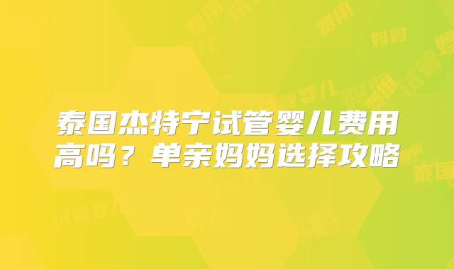 泰国杰特宁试管婴儿费用高吗？单亲妈妈选择攻略