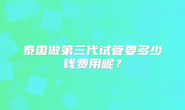 泰国做第三代试管要多少钱费用呢？