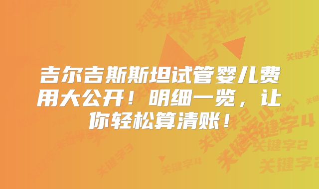 吉尔吉斯斯坦试管婴儿费用大公开!明细一览,让你轻松算清账!