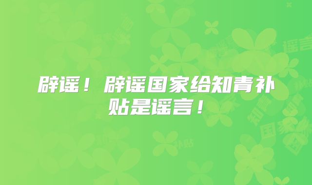 辟谣！辟谣国家给知青补贴是谣言！