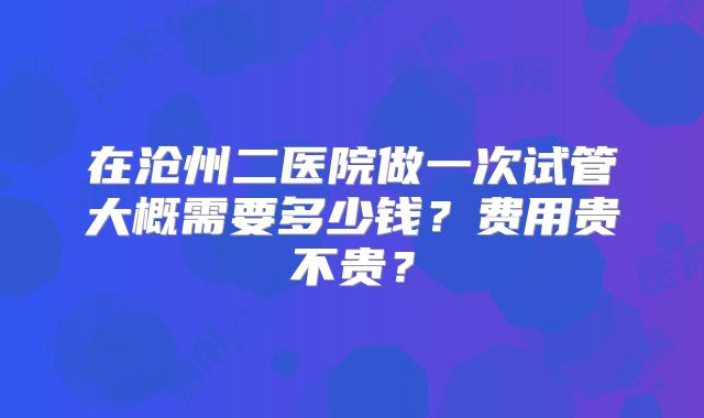 在沧州二医院做一次试管大概需要多少钱？费用贵不贵？