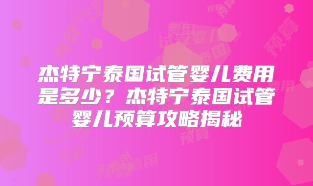 杰特宁泰国试管婴儿费用是多少？杰特宁泰国试管婴儿预算攻略揭秘
