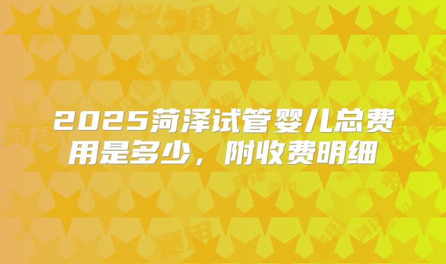 2025菏泽试管婴儿总费用是多少,附收费明细