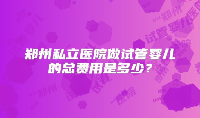 郑州私立医院做试管婴儿的总费用是多少?
