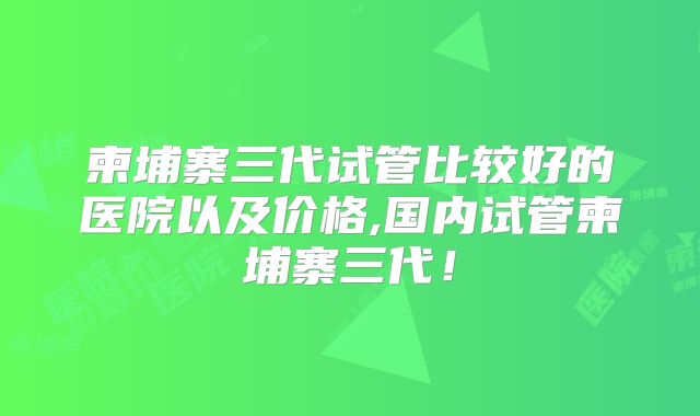 柬埔寨三代试管比较好的医院以及价格,国内试管柬埔寨三代！