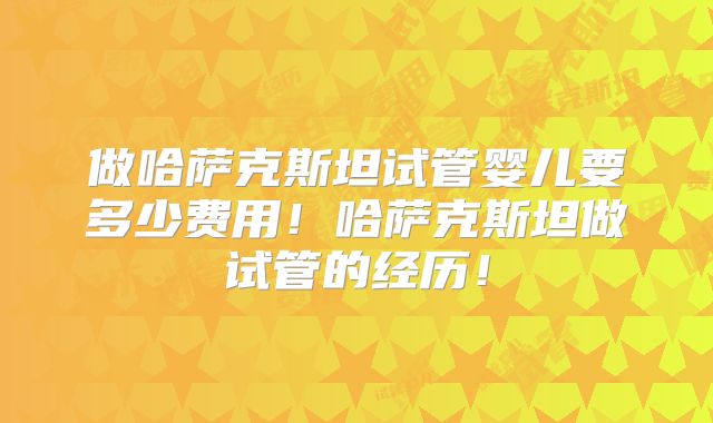 做哈萨克斯坦试管婴儿要多少费用！哈萨克斯坦做试管的经历！