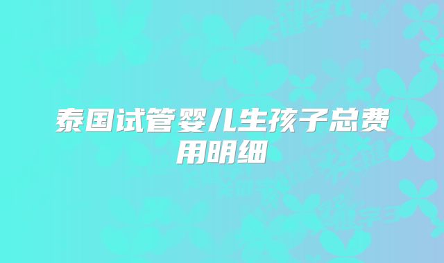 泰国试管婴儿生孩子总费用明细