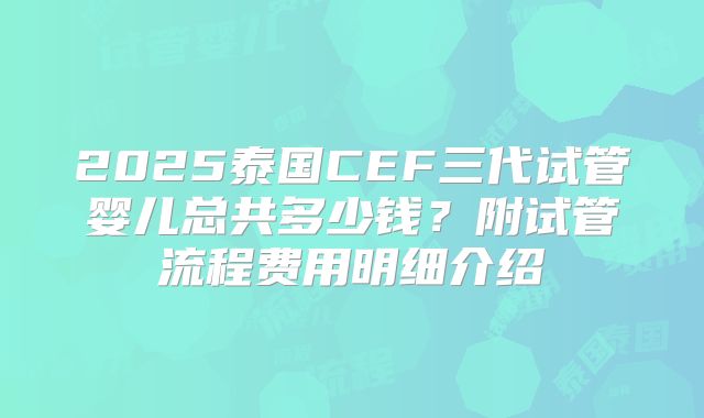 2025泰国CEF三代试管婴儿总共多少钱？附试管流程费用明细介绍