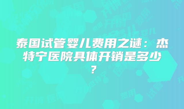 泰国试管婴儿费用之谜：杰特宁医院具体开销是多少？