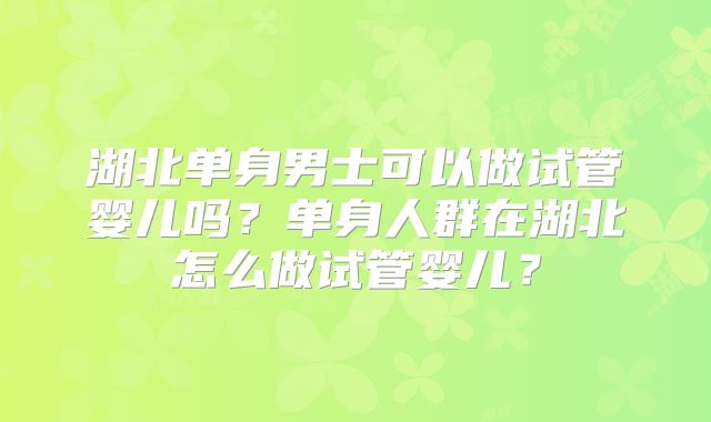 湖北单身男士可以做试管婴儿吗？单身人群在湖北怎么做试管婴儿？