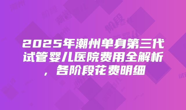 2025年潮州单身第三代试管婴儿医院费用全解析，各阶段花费明细