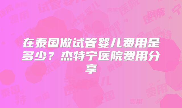 在泰国做试管婴儿费用是多少？杰特宁医院费用分享