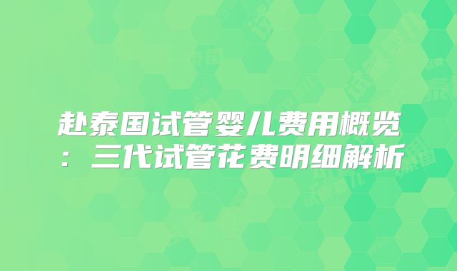 赴泰国试管婴儿费用概览：三代试管花费明细解析