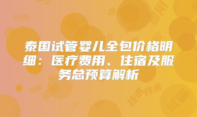 泰国试管婴儿全包价格明细:医疗费用、住宿及服务总预算解析