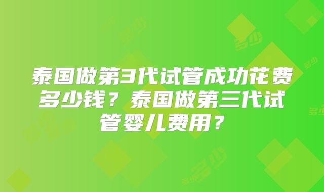 泰国做第3代试管成功花费多少钱？泰国做第三代试管婴儿费用？