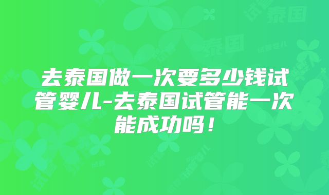 去泰国做一次要多少钱试管婴儿-去泰国试管能一次能成功吗!