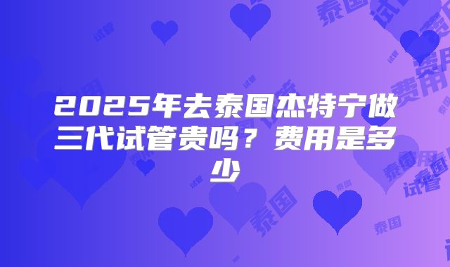 2025年去泰国杰特宁做三代试管贵吗？费用是多少