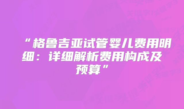 “格鲁吉亚试管婴儿费用明细：详细解析费用构成及预算”