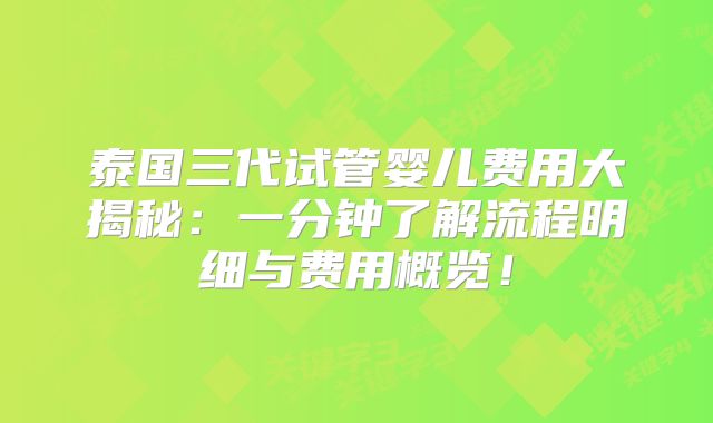 泰国三代试管婴儿费用大揭秘：一分钟了解流程明细与费用概览！