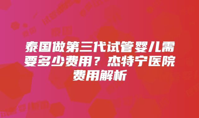 泰国做第三代试管婴儿需要多少费用？杰特宁医院费用解析