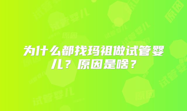 为什么都找玛祖做试管婴儿？原因是啥？