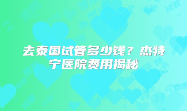 去泰国试管多少钱？杰特宁医院费用揭秘