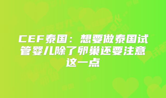 CEF泰国:想要做泰国试管婴儿除了卵巢还要注意这一点
