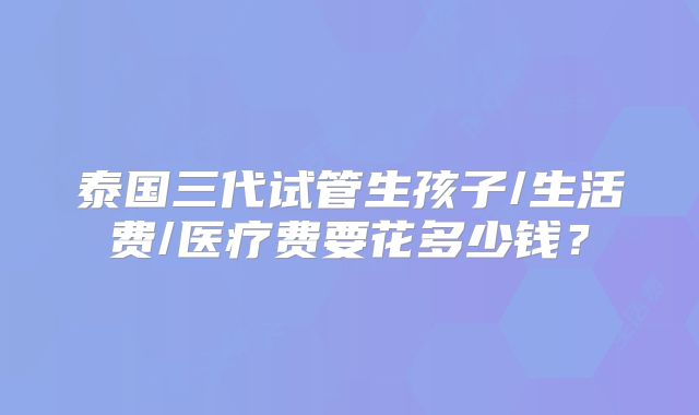 泰国三代试管生孩子/生活费/医疗费要花多少钱？