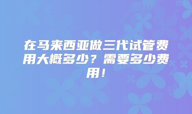 在马来西亚做三代试管费用大概多少?需要多少费用!