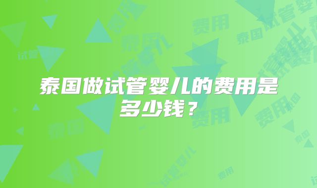 泰国做试管婴儿的费用是多少钱?