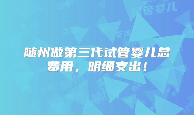 随州做第三代试管婴儿总费用，明细支出！