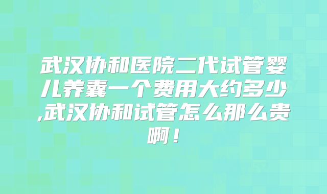 武汉协和医院二代试管婴儿养囊一个费用大约多少,武汉协和试管怎么那么贵啊！