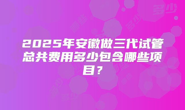 2025年安徽做三代试管总共费用多少包含哪些项目？