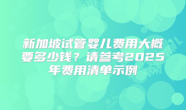 新加坡试管婴儿费用大概要多少钱？请参考2025年费用清单示例