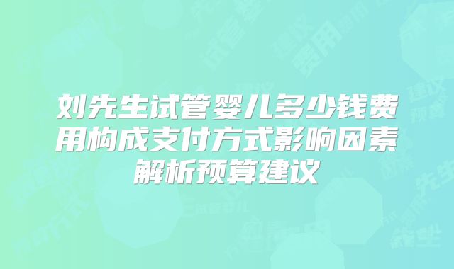 刘先生试管婴儿多少钱费用构成支付方式影响因素解析预算建议