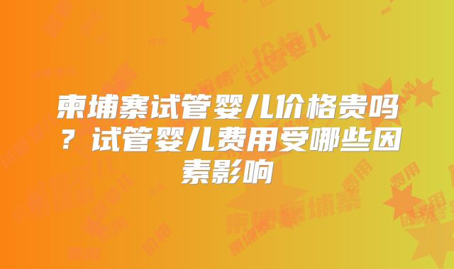 柬埔寨试管婴儿价格贵吗？试管婴儿费用受哪些因素影响