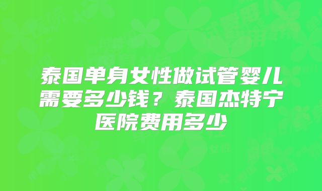 泰国单身女性做试管婴儿需要多少钱？泰国杰特宁医院费用多少