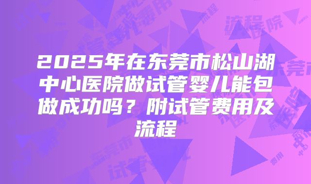 2025年在东莞市松山湖中心医院做试管婴儿能包做成功吗?附试管费用及流程