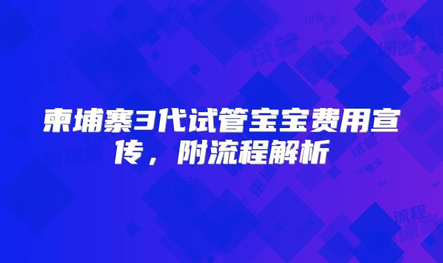 柬埔寨3代试管宝宝费用宣传，附流程解析
