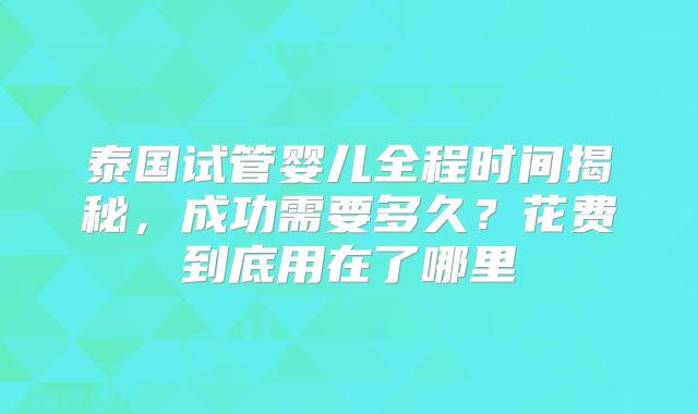 泰国试管婴儿全程时间揭秘，成功需要多久？花费到底用在了哪里
