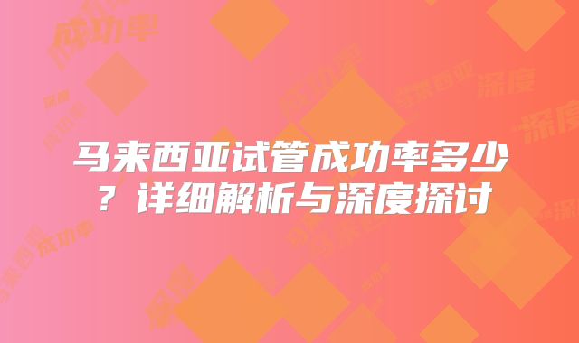 马来西亚试管成功率多少？详细解析与深度探讨