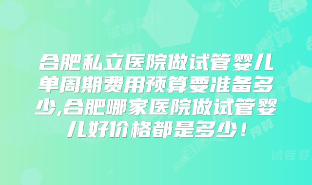合肥私立医院做试管婴儿单周期费用预算要准备多少,合肥哪家医院做试管婴儿好价格都是多少！