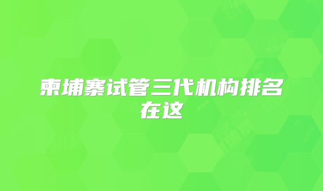 柬埔寨试管三代机构排名在这