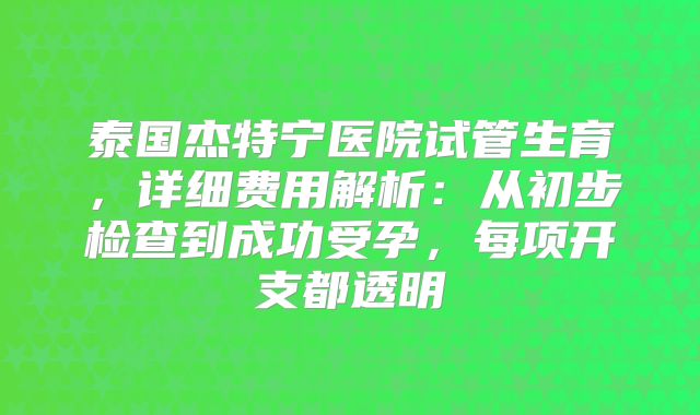 泰国杰特宁医院试管生育,详细费用解析:从初步检查到成功受孕,每项开支都透明