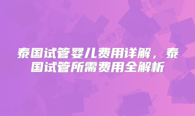 泰国试管婴儿费用详解，泰国试管所需费用全解析