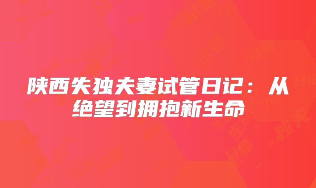 陕西失独夫妻试管日记：从绝望到拥抱新生命