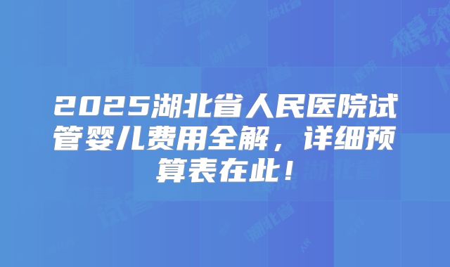 2025湖北省人民医院试管婴儿费用全解，详细预算表在此！
