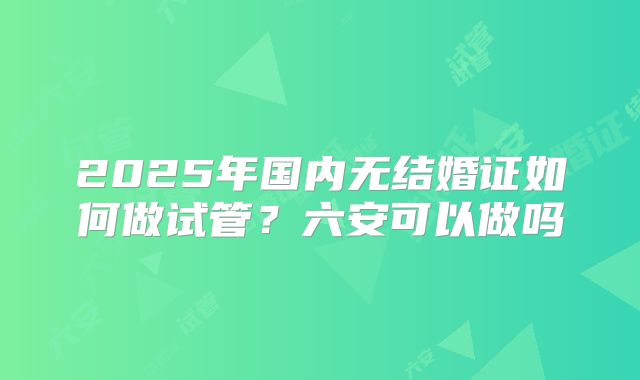 2025年国内无结婚证如何做试管？六安可以做吗