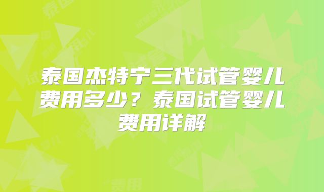 泰国杰特宁三代试管婴儿费用多少？泰国试管婴儿费用详解