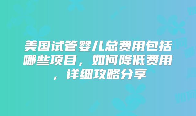 美国试管婴儿总费用包括哪些项目，如何降低费用，详细攻略分享